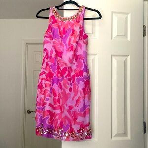 Lilly Pulitzer pink and purple beaded silk dress size 0